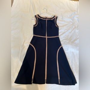 Adrianna Pappell size 4. Navy with tan lines dress